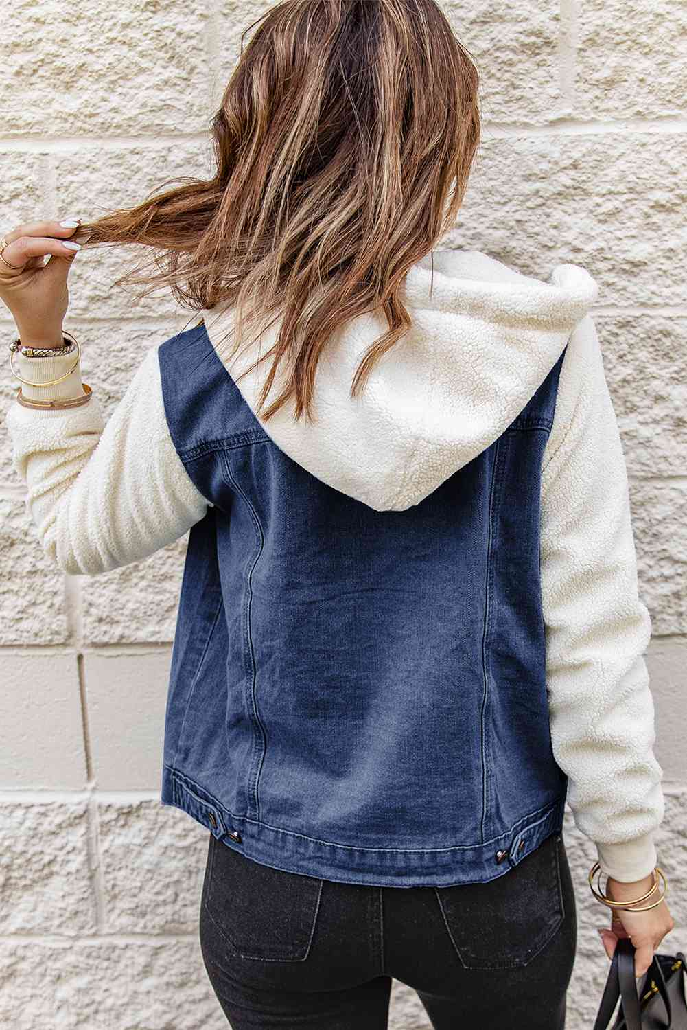 Two-Tone Sherpa Hooded Denim Jacket