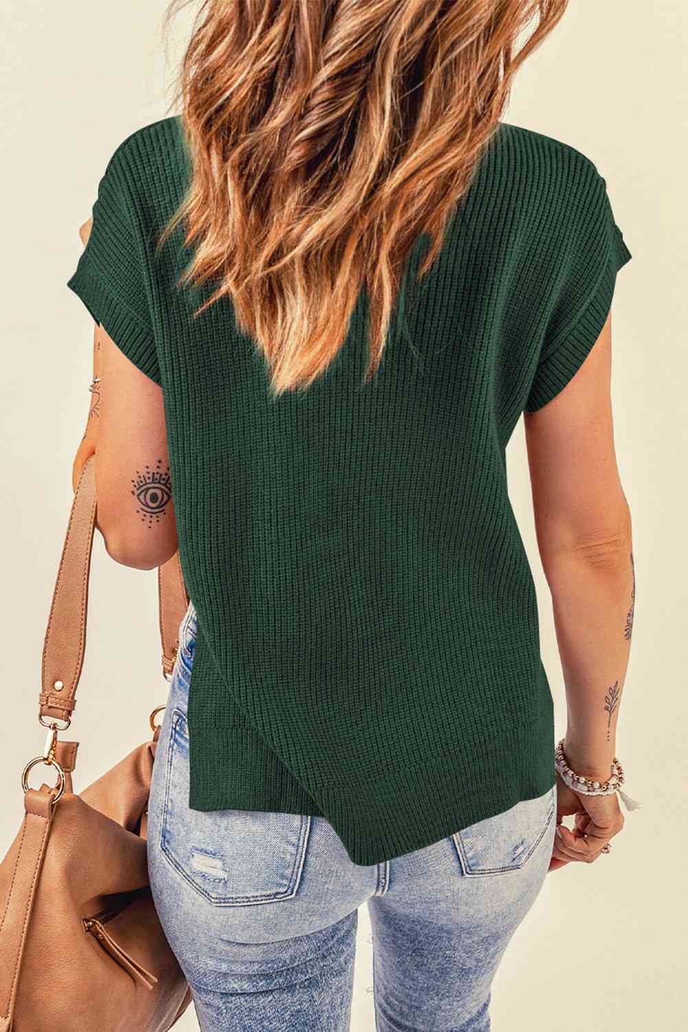 Cable-Knit Side Slit Sleeveless Sweater
