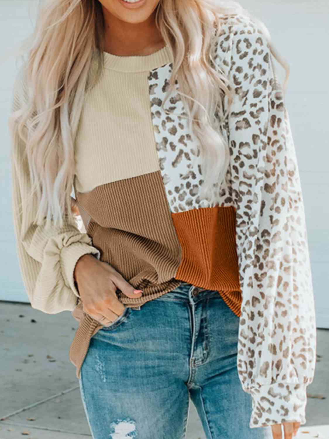 Color Block Leopard Top