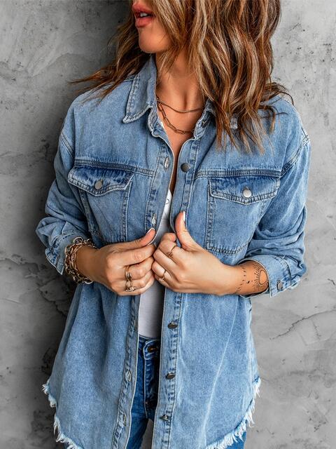 Frayed Hem Denim Shacket
