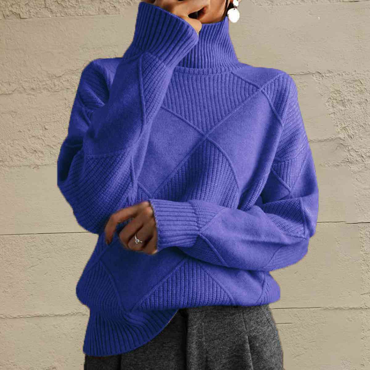 Janeve Geometric Turtleneck Sweater