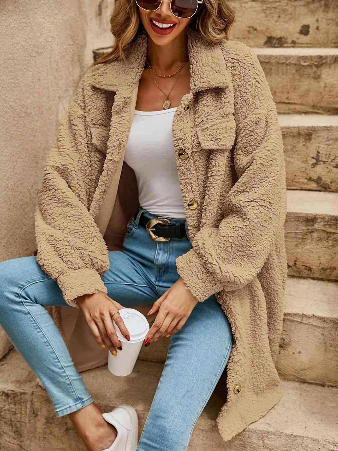 Sherpa Collared Button Down Coat