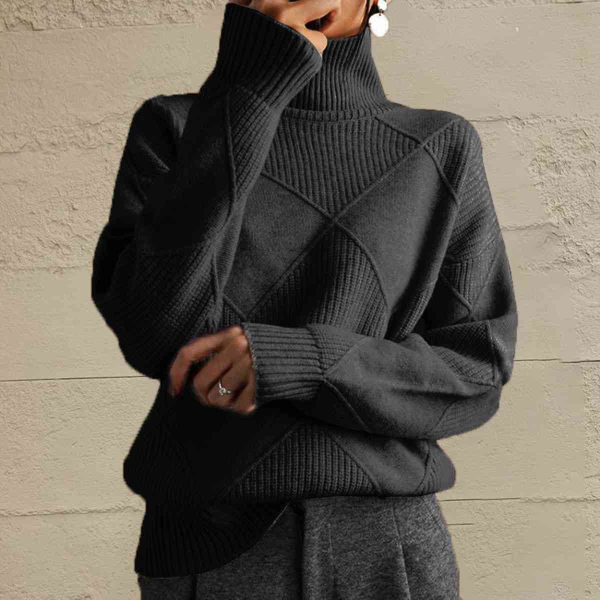 Janeve Geometric Turtleneck Sweater