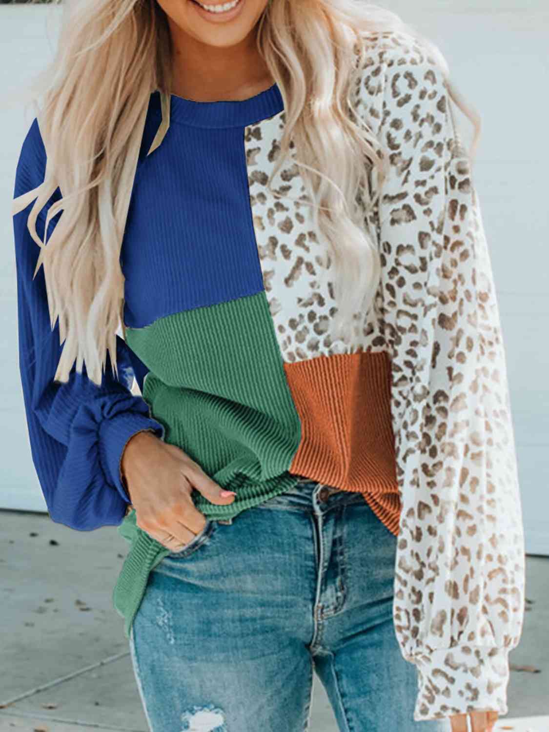 Color Block Leopard Top