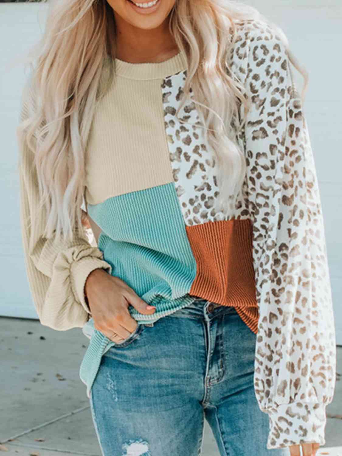 Color Block Leopard Top