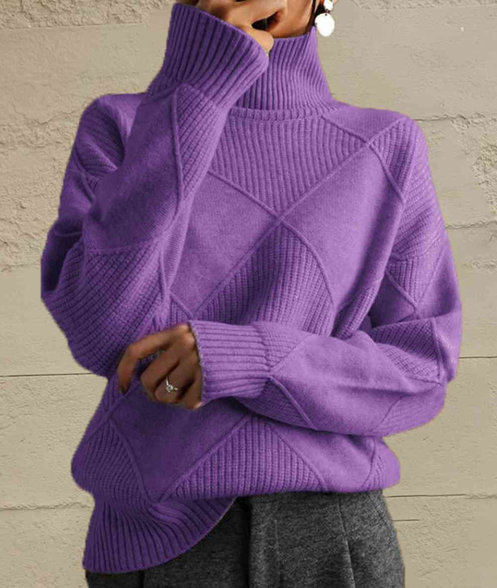 Janeve Geometric Turtleneck Sweater
