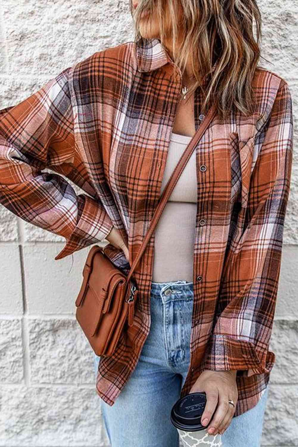 Terracotta Long Sleeve Plaid Shirt