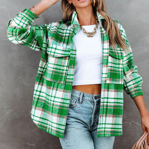 Green Plaid High Low Shacket