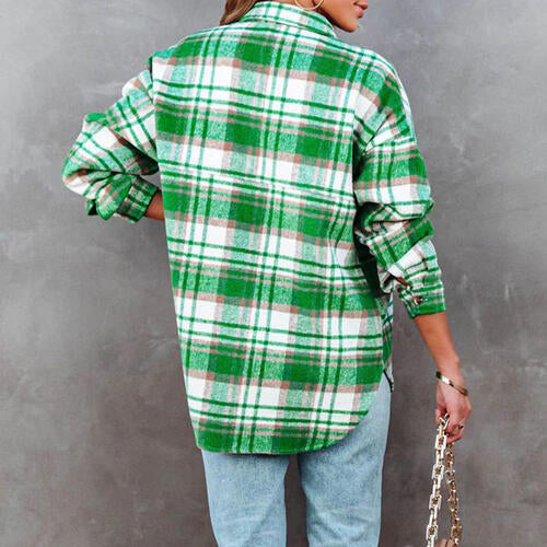 Green Plaid High Low Shacket