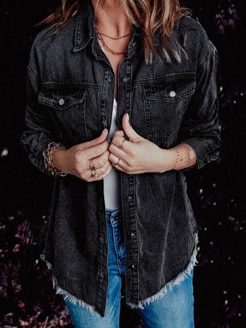 Frayed Hem Denim Shacket