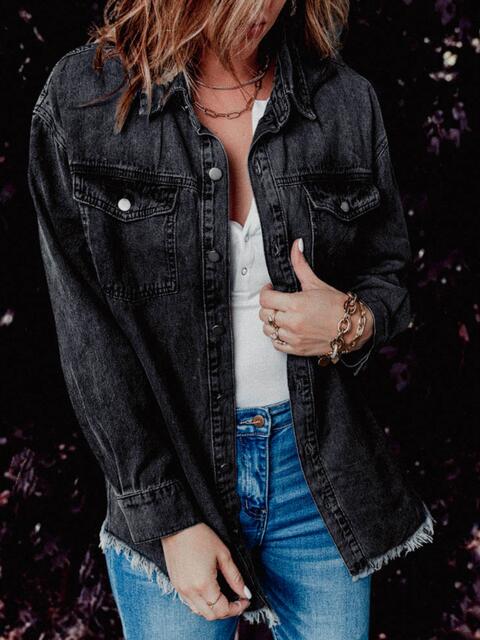 Frayed Hem Denim Shacket
