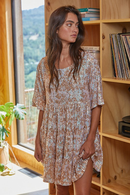 Tiered Sequin Sneaker Dress