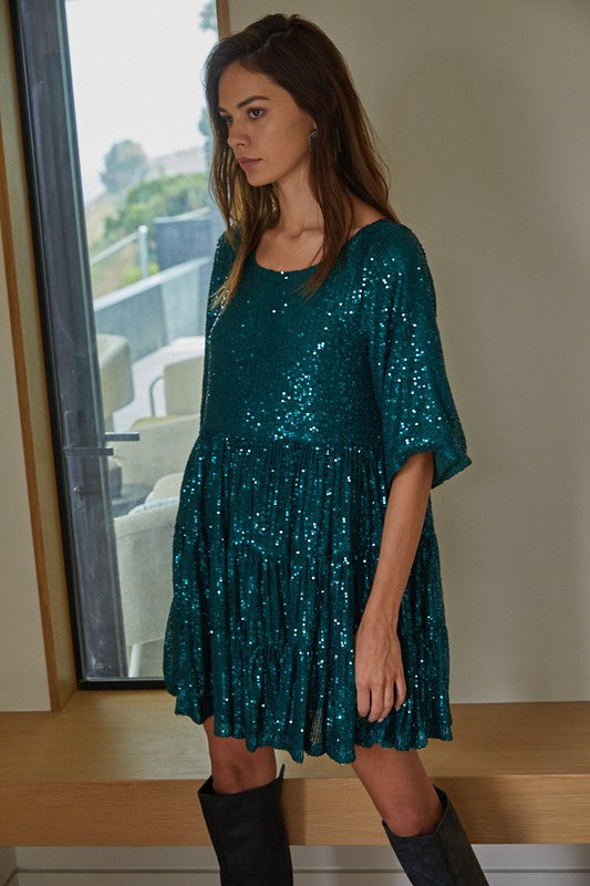 Tiered Sequin Sneaker Dress