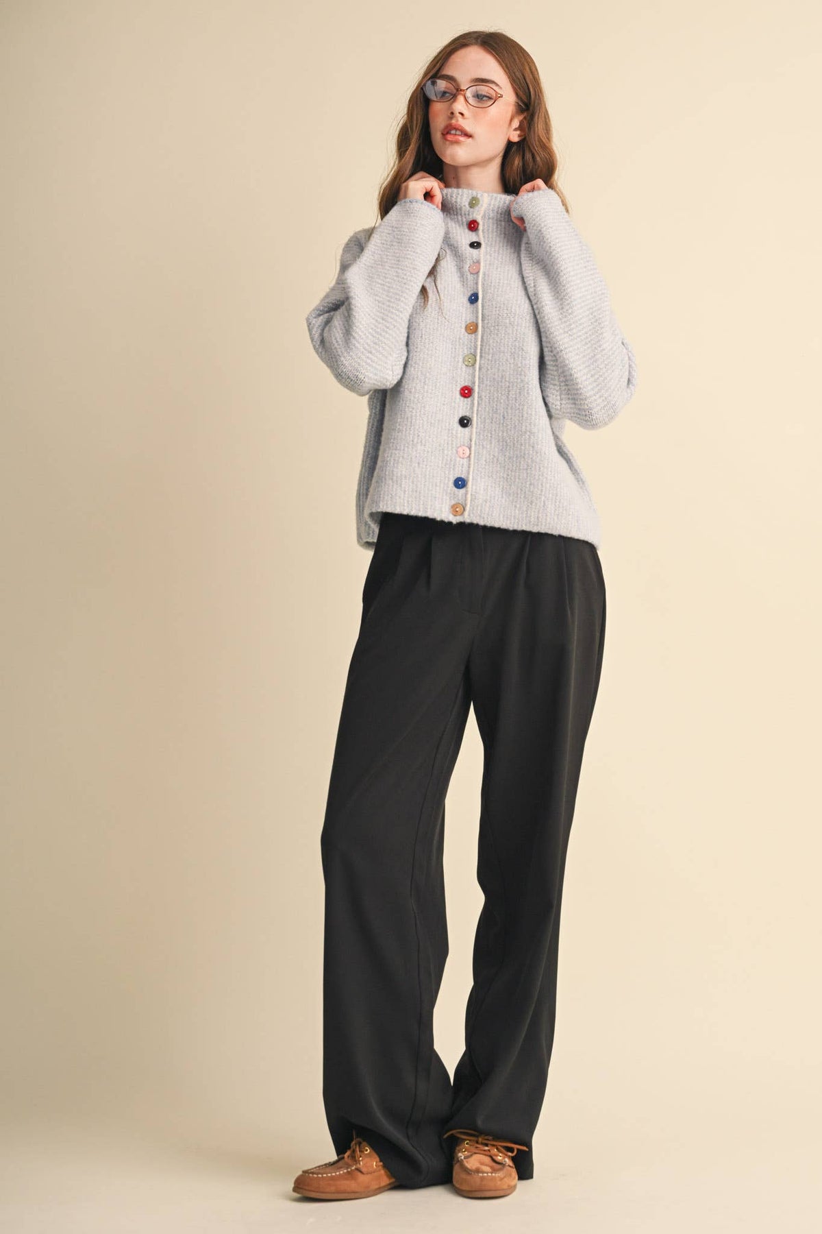 &MERCI - STRIPED SWEATER CARDIGAN WITH COLORFUL BUTTONS MSW11250