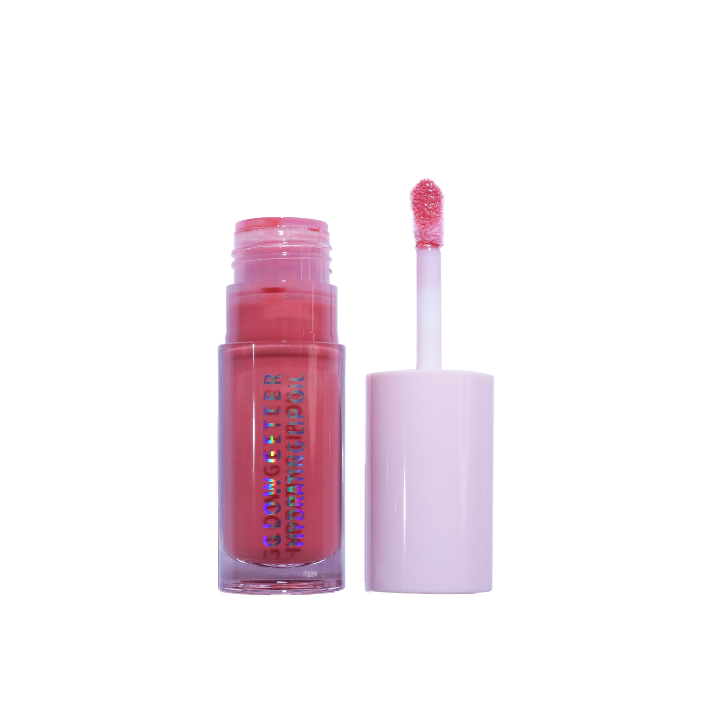 Lip gloss with applicator on a white background