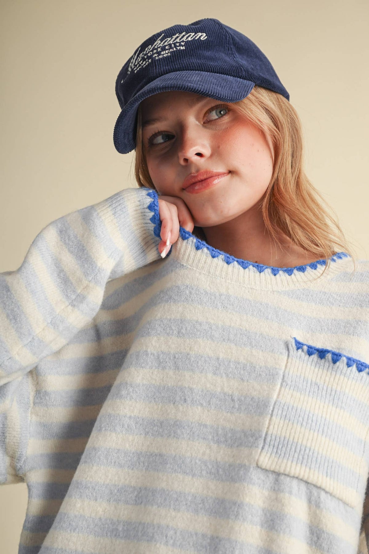 &MERCI - CONTRAST TRIANGLE STITCH STRIPED SWEATER MSW11395