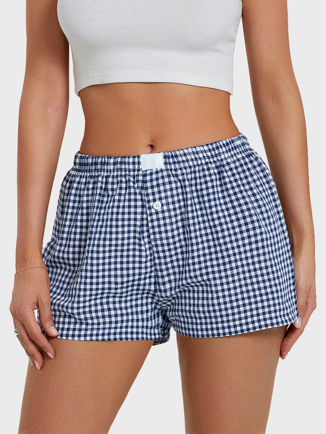 Plaid Elastic Waist Shorts