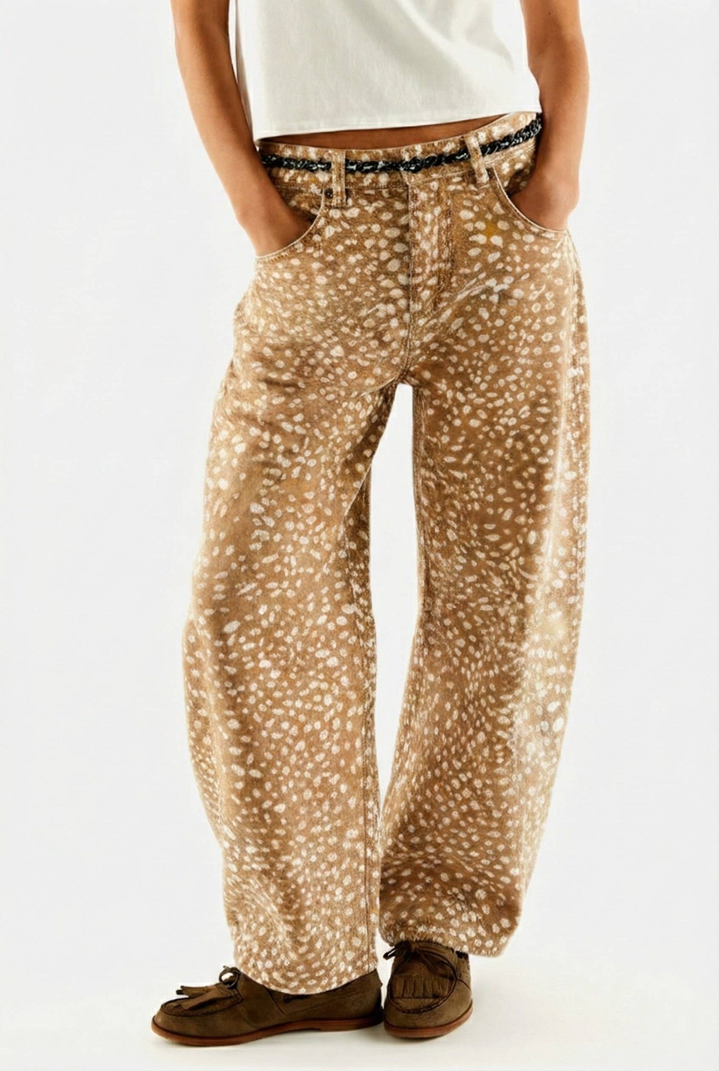 Urban Daizy - Bambi Deer Print Wide Leg Denim Pants