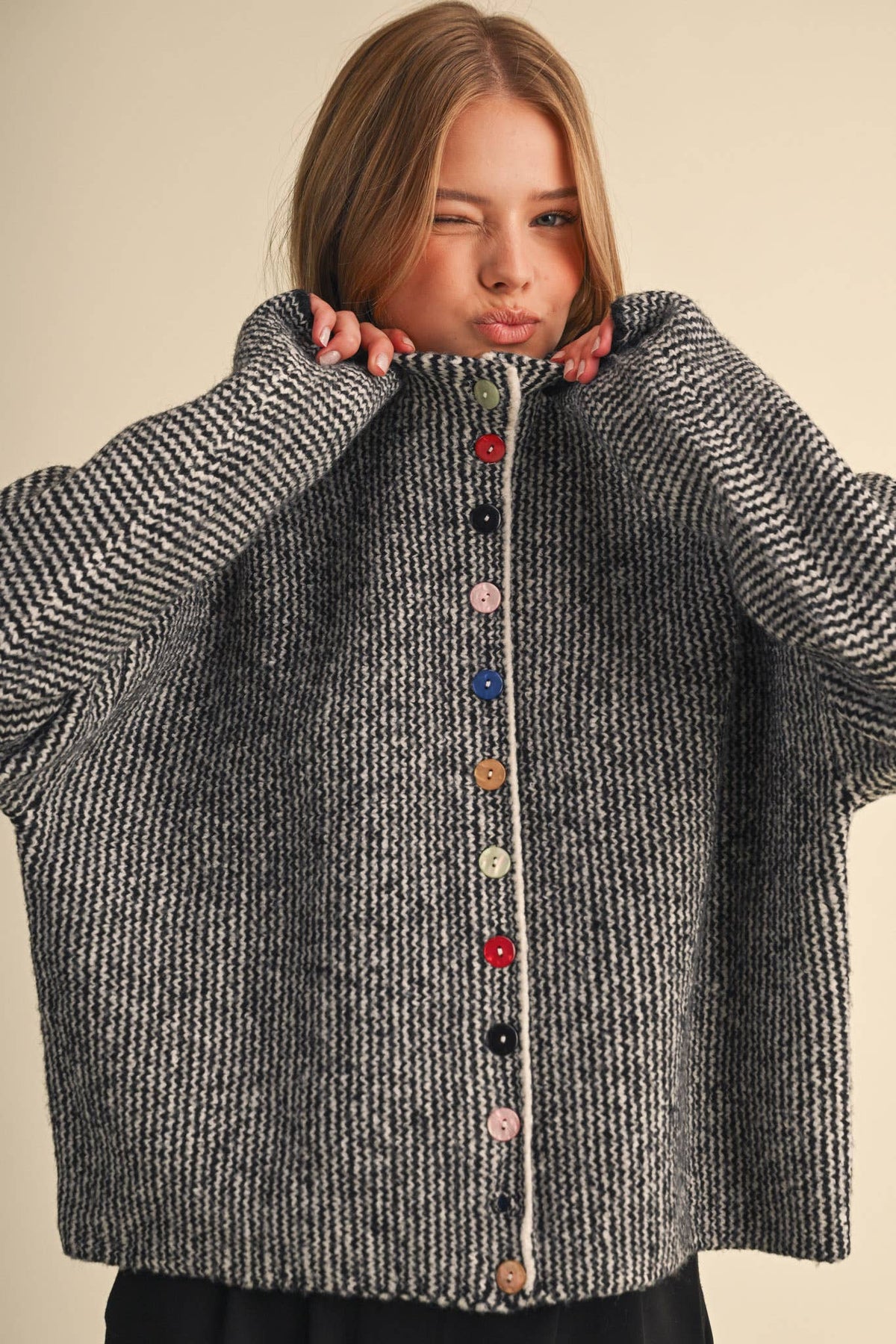 &MERCI - STRIPED SWEATER CARDIGAN WITH COLORFUL BUTTONS MSW11250