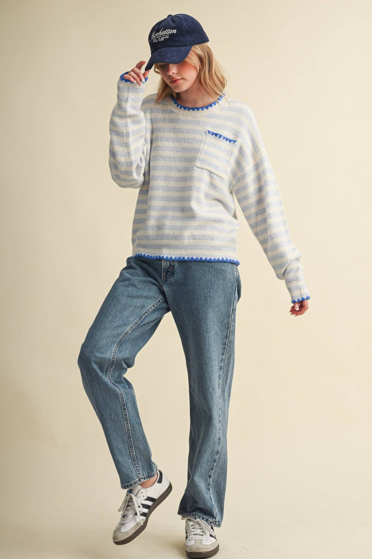 &MERCI - CONTRAST TRIANGLE STITCH STRIPED SWEATER MSW11395