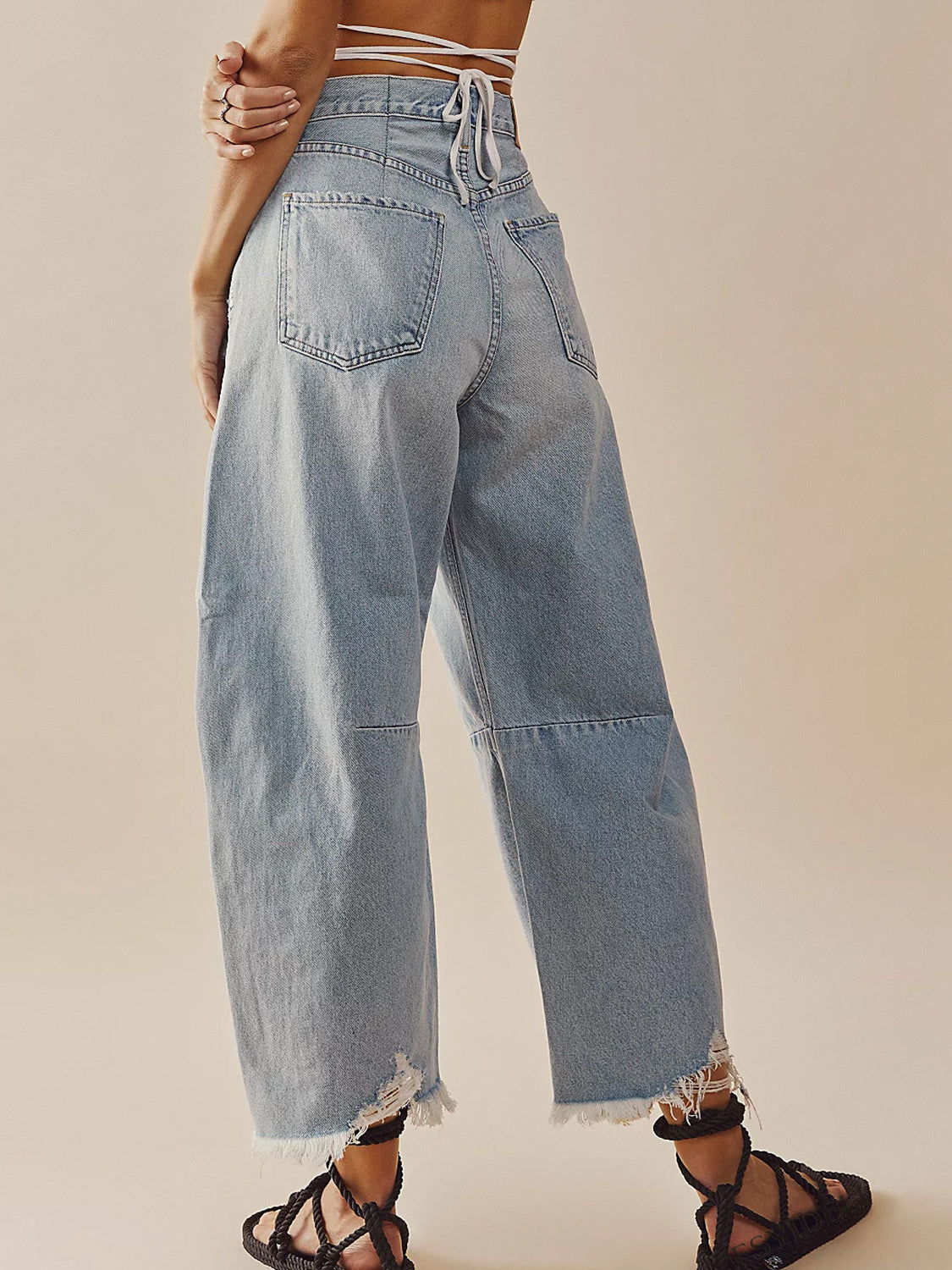 Raw Hem Wide Leg Jeans with Pockets