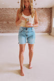 Ultra High Yoke-Front Denim Shorts