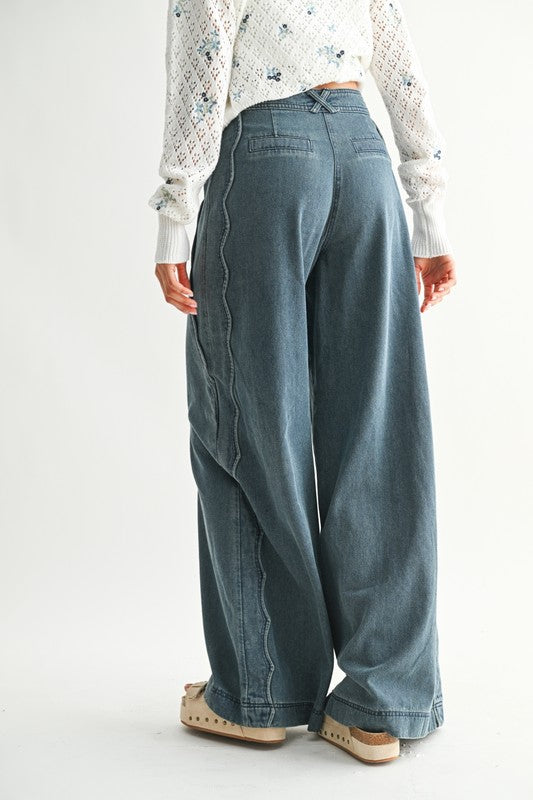 Seaside Scallop Wide Leg Denim Pants