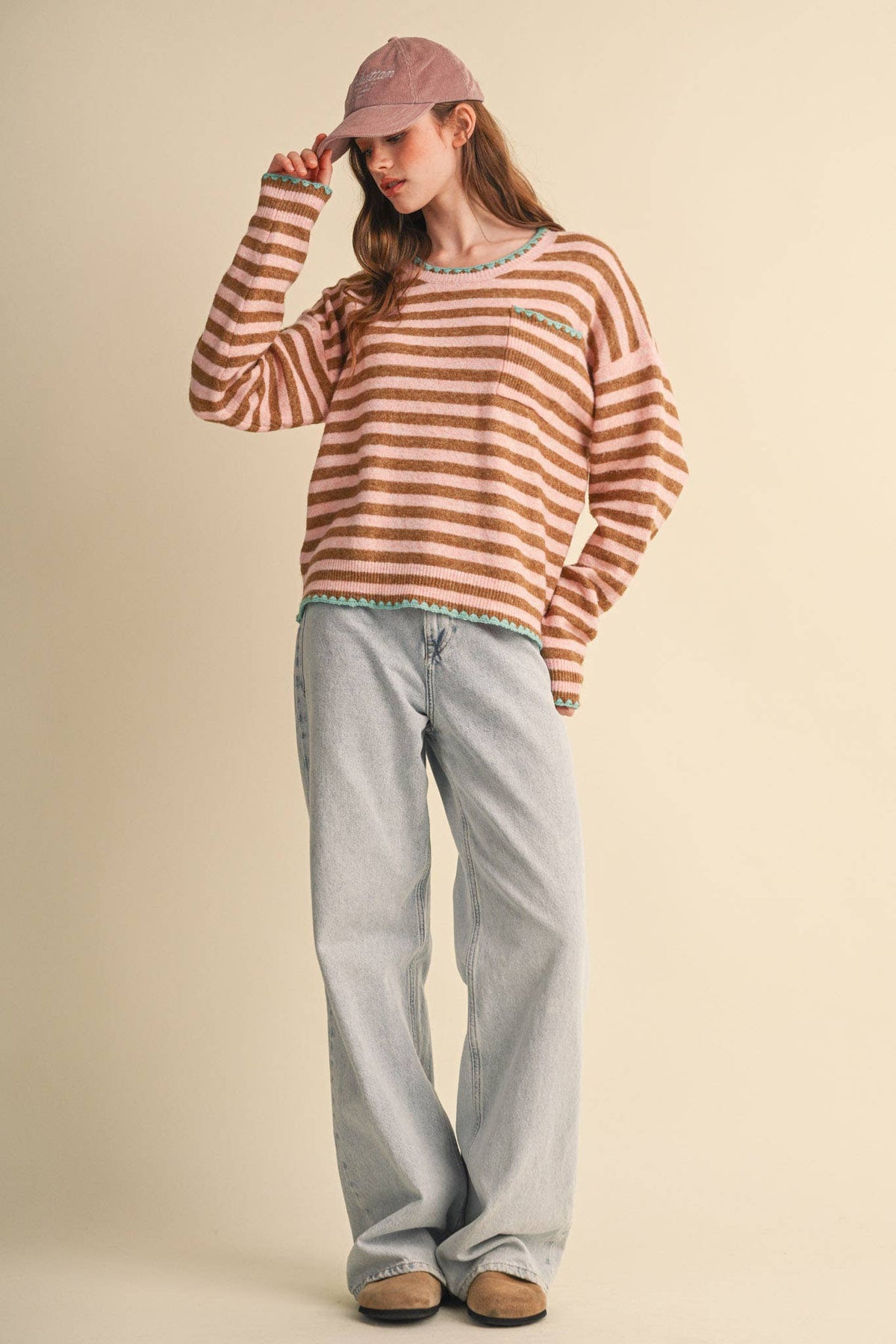 &MERCI - CONTRAST TRIANGLE STITCH STRIPED SWEATER MSW11395