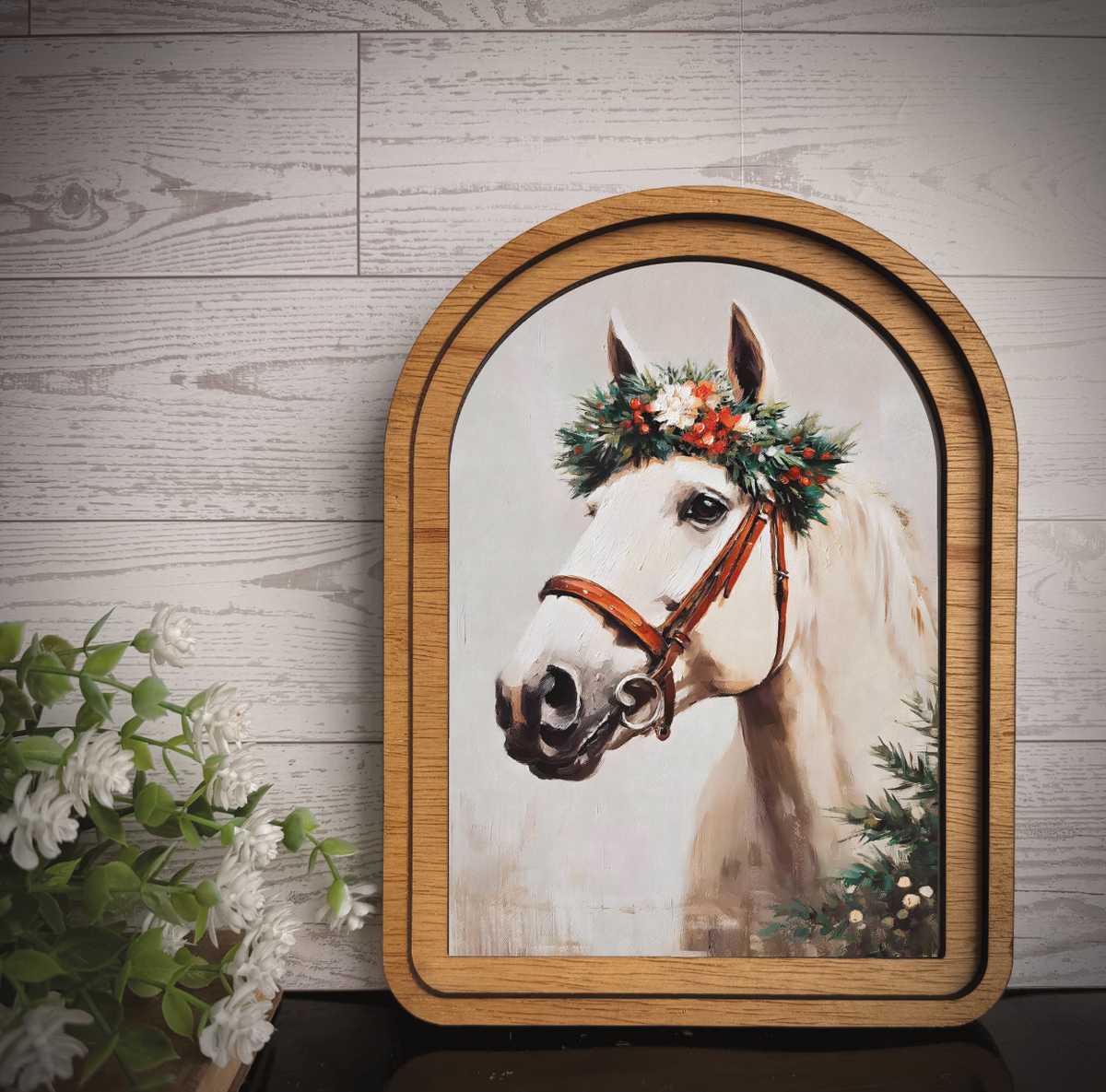 Maci Loo Makings - Arch Frame Art Horse Christmas Holly | Winter Wood & Canvas