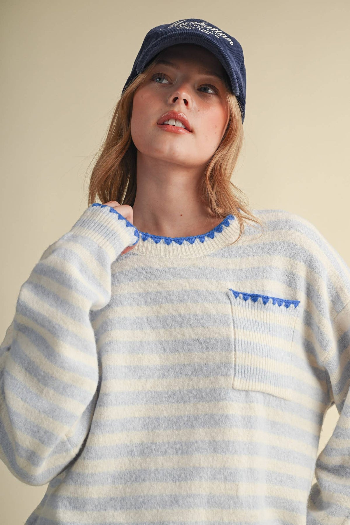 &MERCI - CONTRAST TRIANGLE STITCH STRIPED SWEATER MSW11395