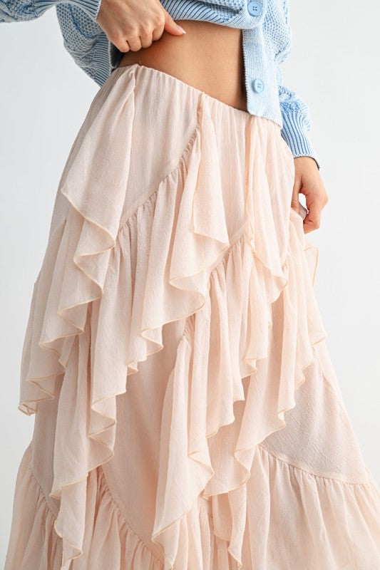 romantic layered boutique midi skirt