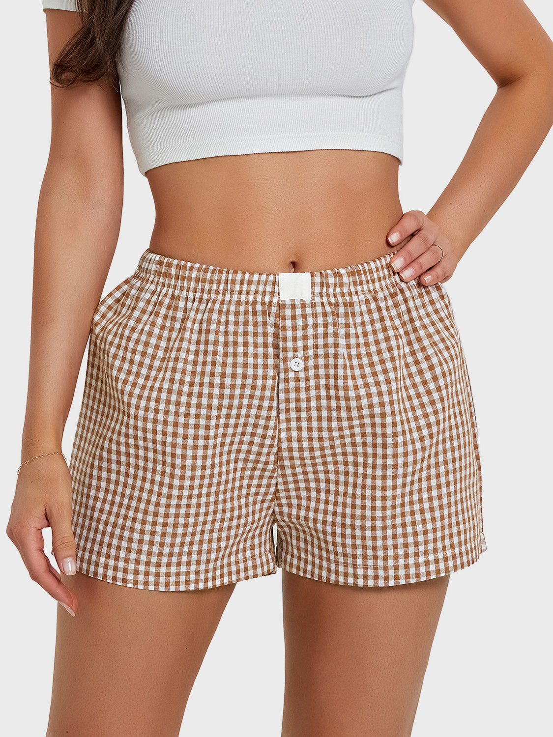 Plaid Elastic Waist Shorts