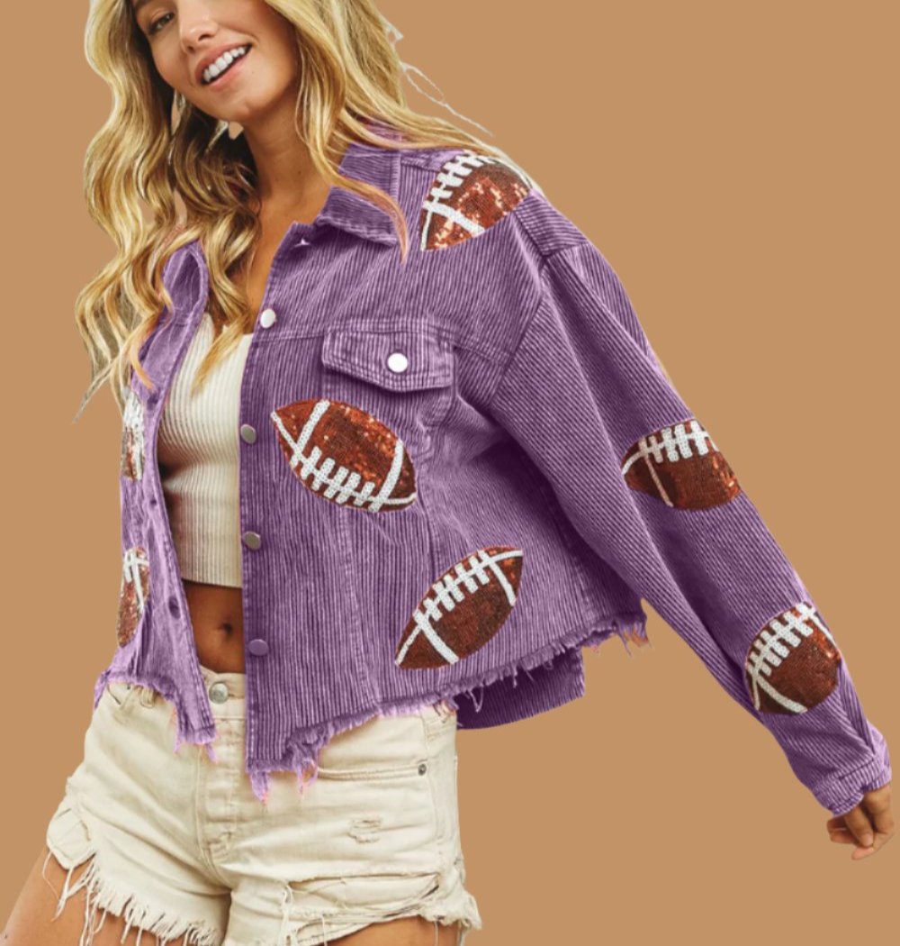 BiBi Football Sequin Embroidery Washed Corduroy Jacket