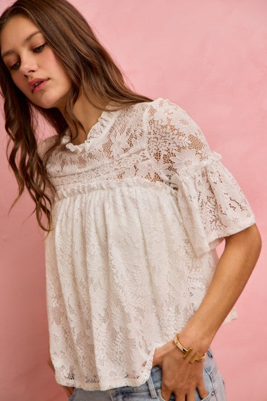 White floral lace swing top women
