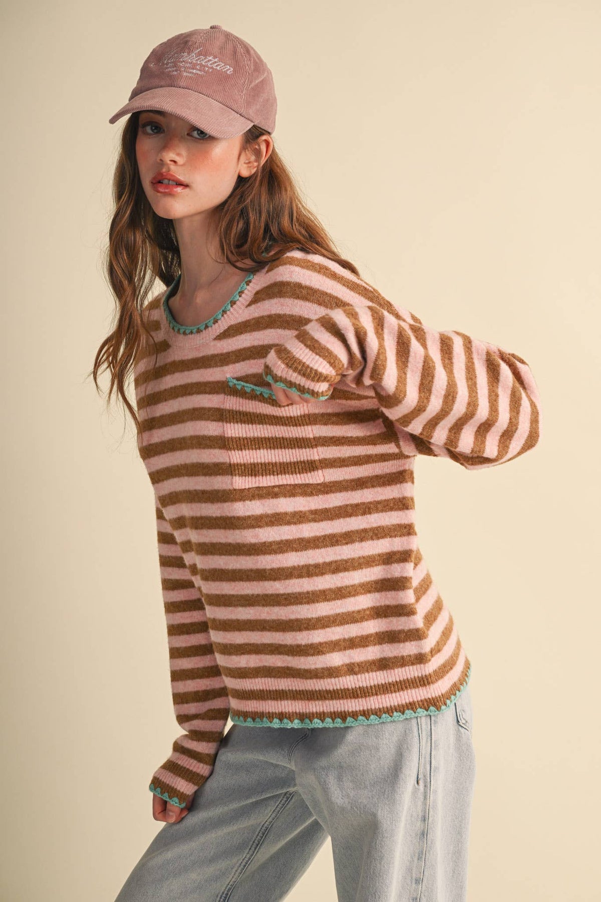 &MERCI - CONTRAST TRIANGLE STITCH STRIPED SWEATER MSW11395
