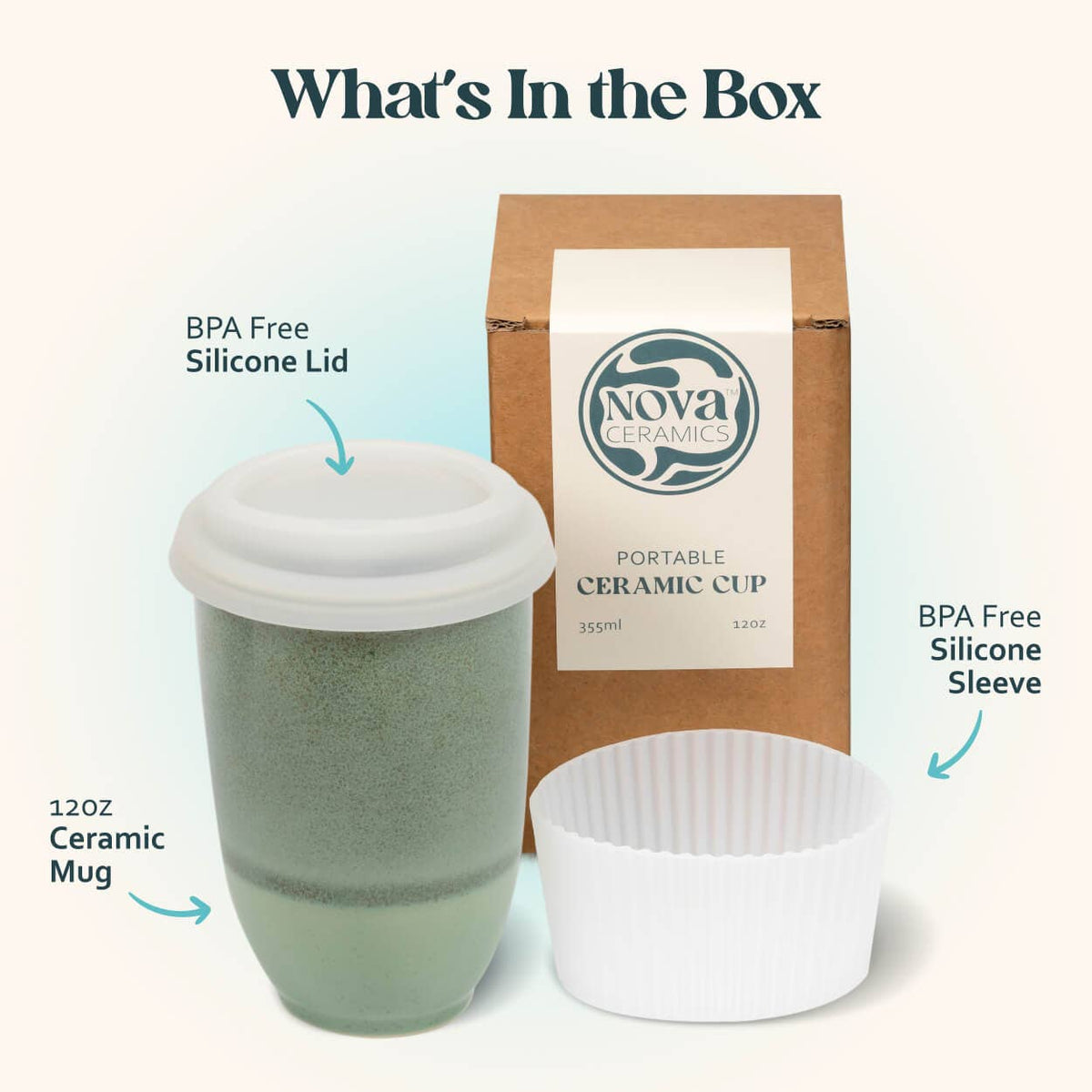 Nova Ceramics Travel Mugs - Emerald 12oz Ceramic Travel Mug – Reusable & Stylish
