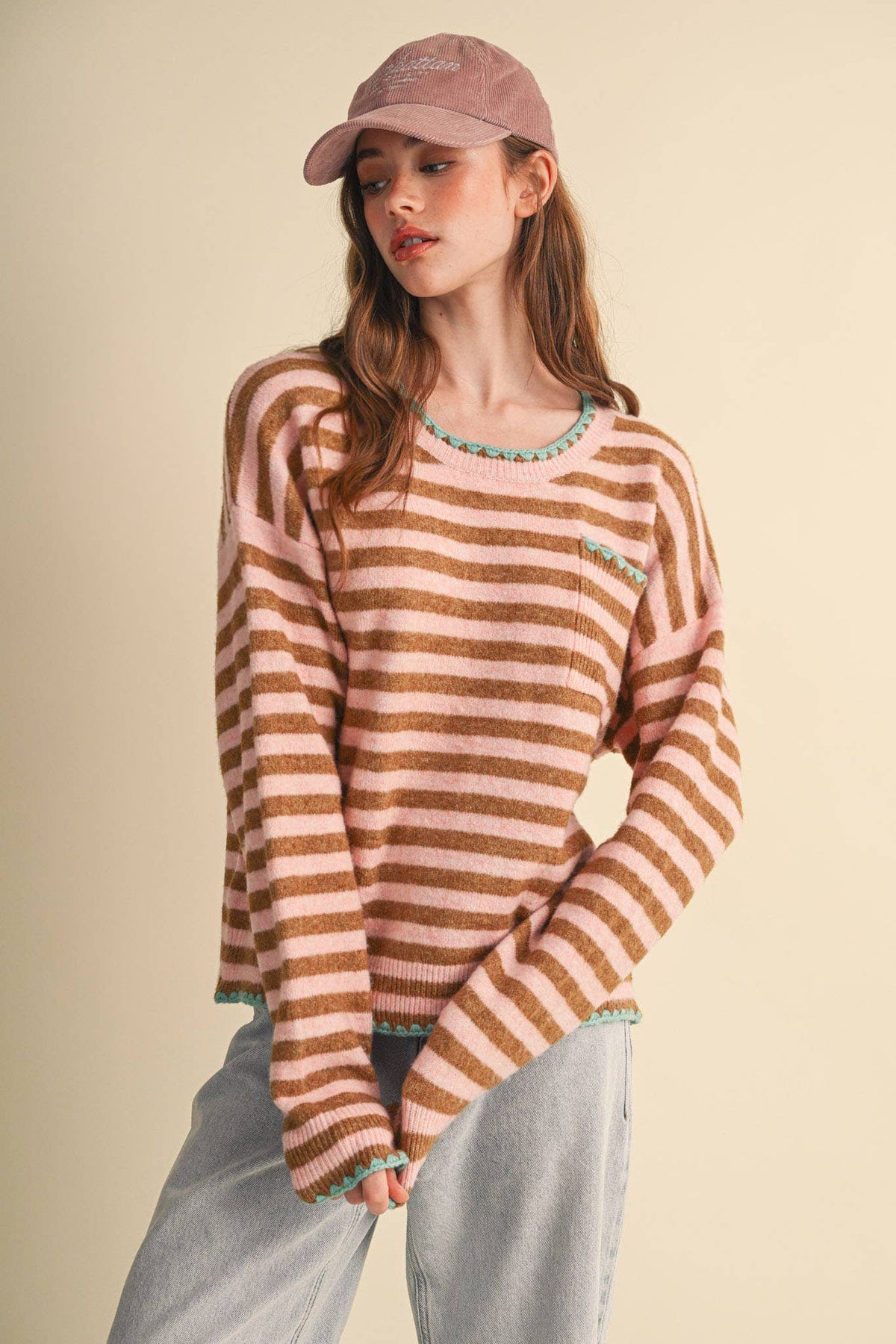 &MERCI - CONTRAST TRIANGLE STITCH STRIPED SWEATER MSW11395