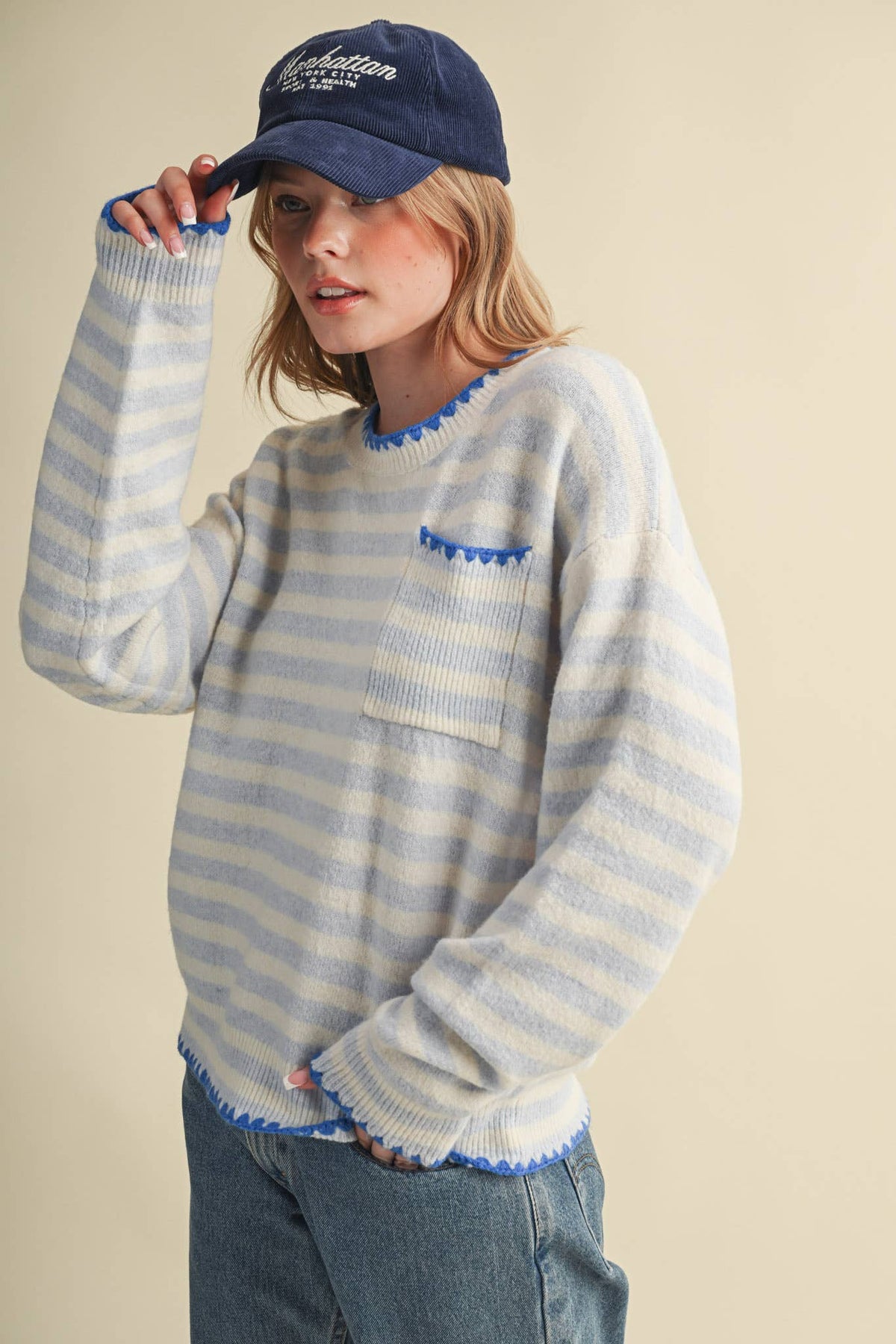 &MERCI - CONTRAST TRIANGLE STITCH STRIPED SWEATER MSW11395