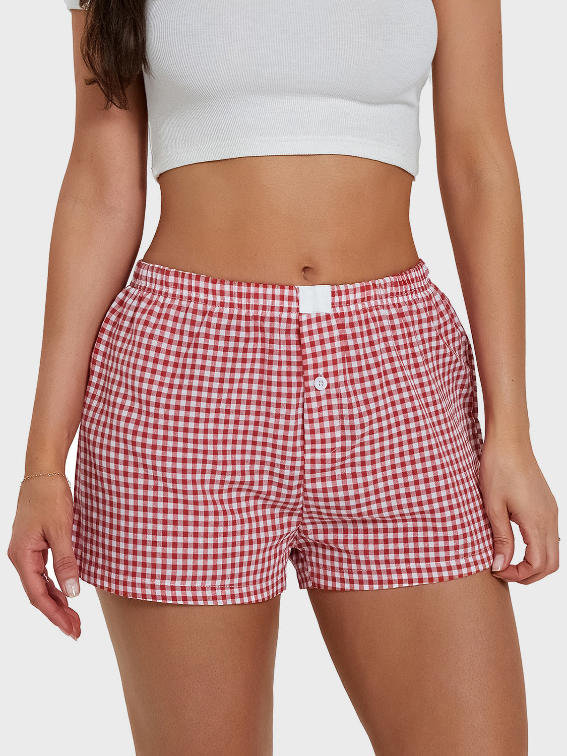 Plaid Elastic Waist Shorts