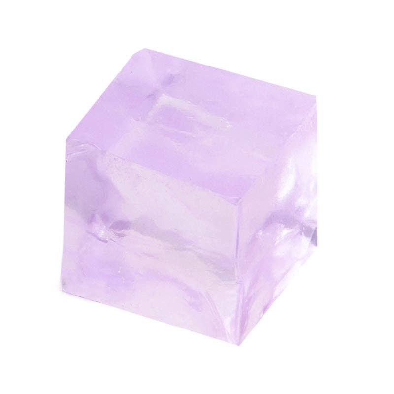 Clear purple cube on a white background