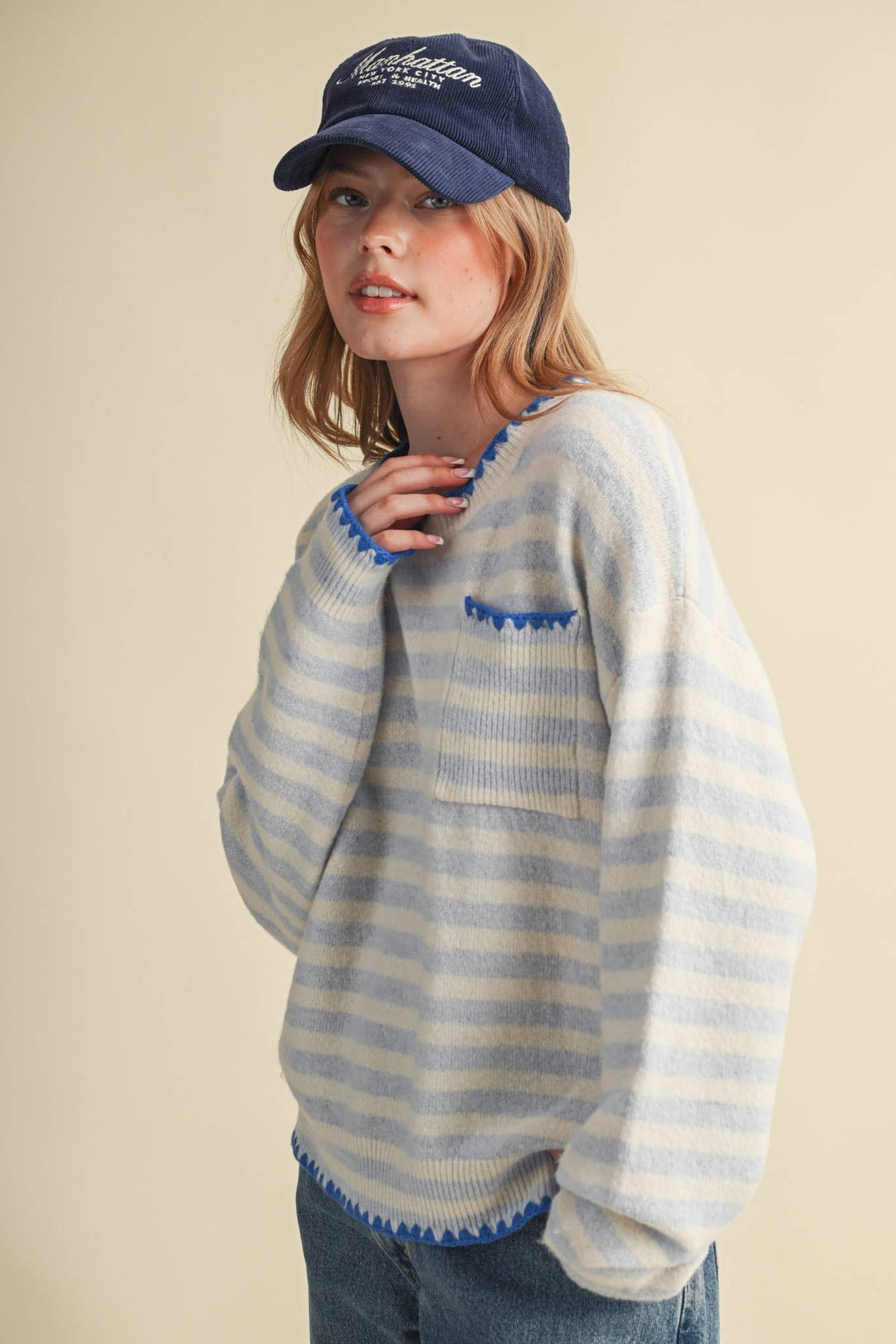 &MERCI - CONTRAST TRIANGLE STITCH STRIPED SWEATER MSW11395