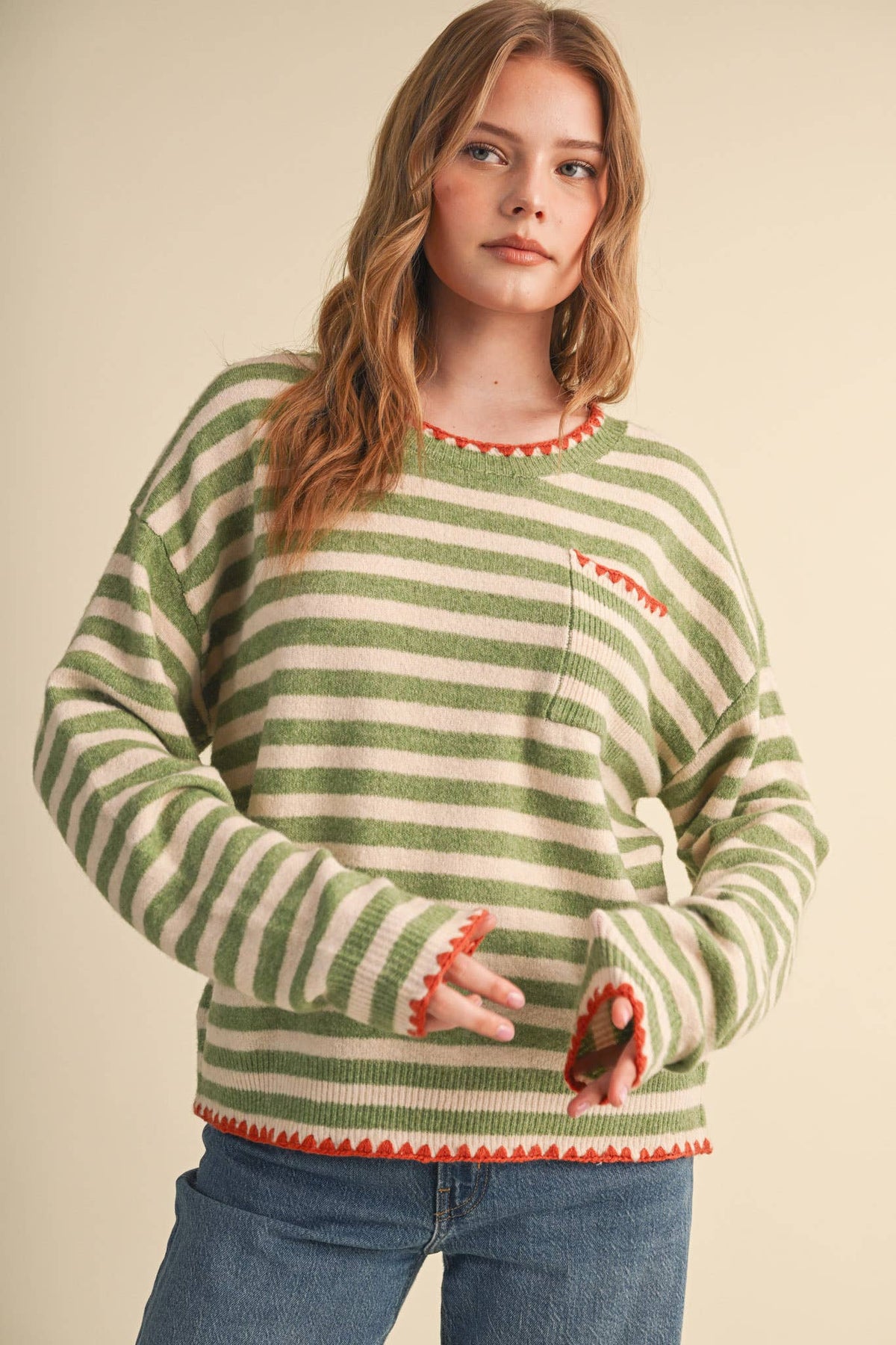 &MERCI - CONTRAST TRIANGLE STITCH STRIPED SWEATER MSW11395