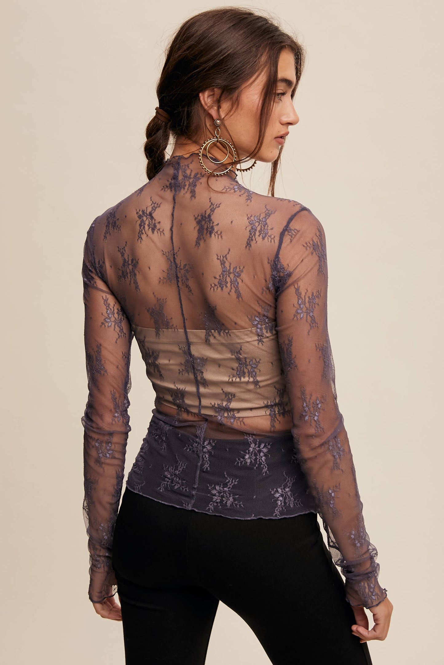 Listicle - Sheer Lace Long-Sleeve Top