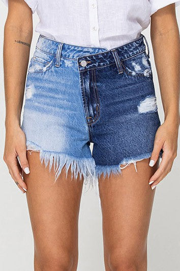 Criss Cross Two Toned High Rise Shorts