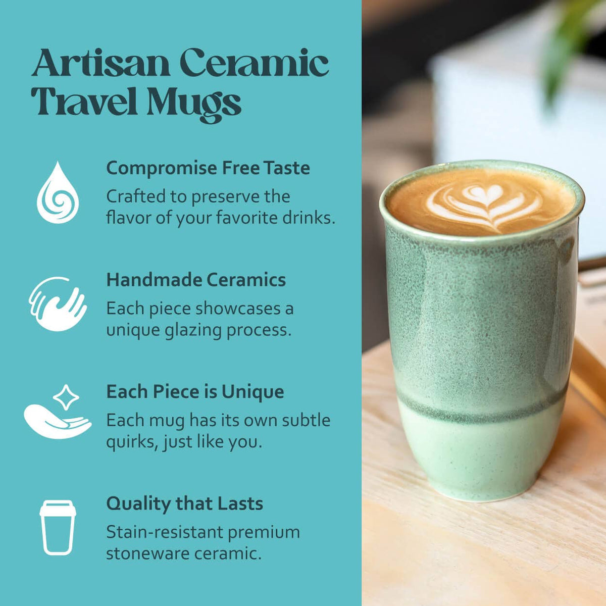 Nova Ceramics Travel Mugs - Emerald 12oz Ceramic Travel Mug – Reusable & Stylish