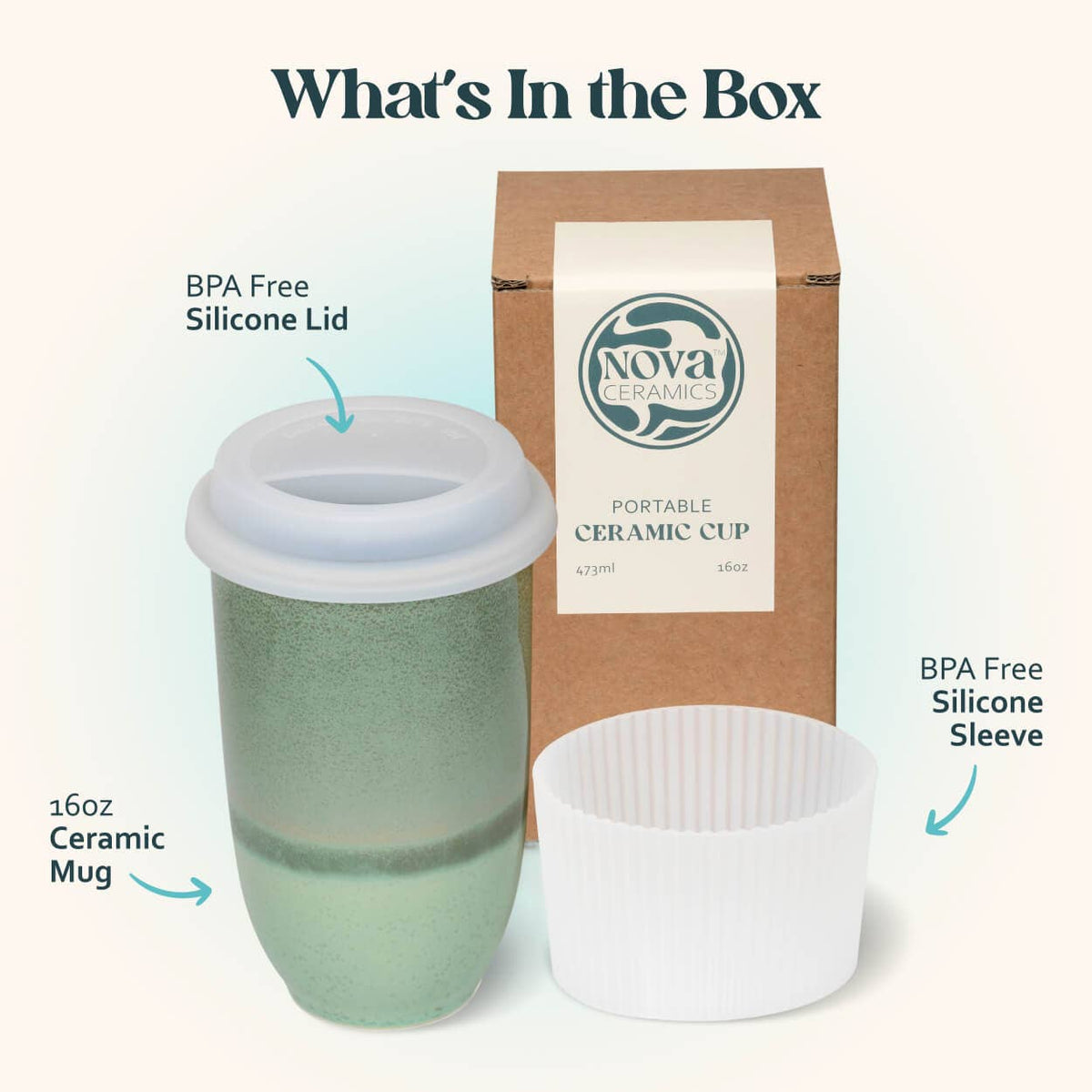 Nova Ceramics Travel Mugs - Emerald 16oz Ceramic Travel Mug – Forest-Inspired & Reusable