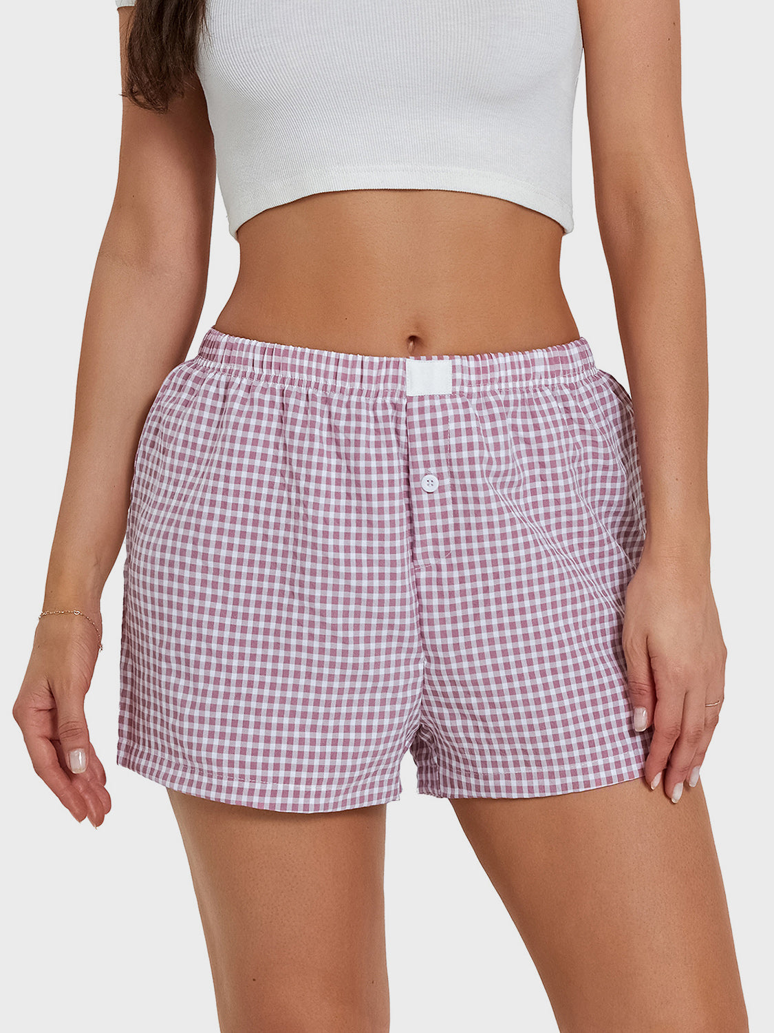 Plaid Elastic Waist Shorts