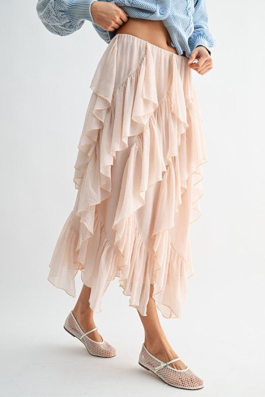 women’s blush chiffon style ruffle skirt

