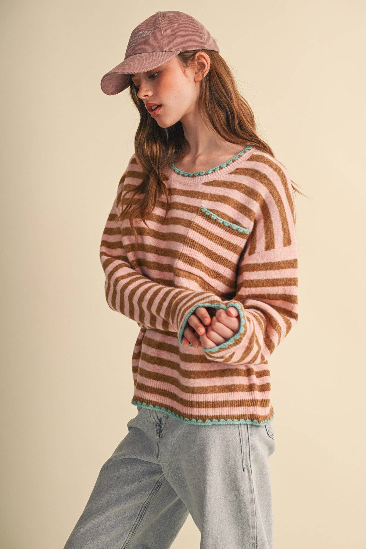 &MERCI - CONTRAST TRIANGLE STITCH STRIPED SWEATER MSW11395