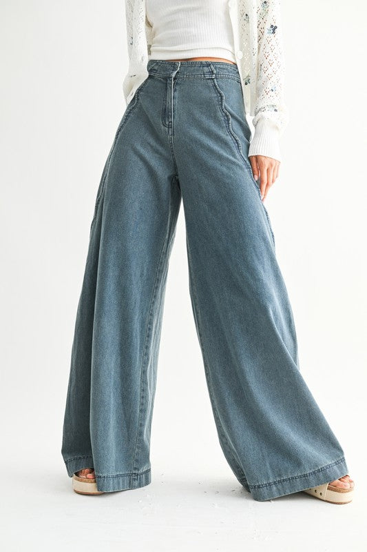 Seaside Scallop Wide Leg Denim Pants